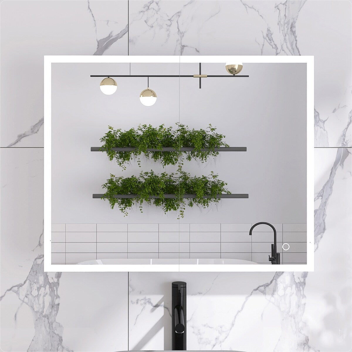 30x24 inch Rectangular LED Lighted Bathroom Medicine Cabinet with Mirror, Aluminum Frame, Dimmable, Double Doors