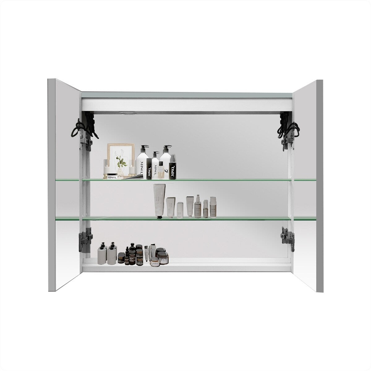 30x24 inch Rectangular LED Lighted Bathroom Medicine Cabinet with Mirror, Aluminum Frame, Dimmable, Double Doors