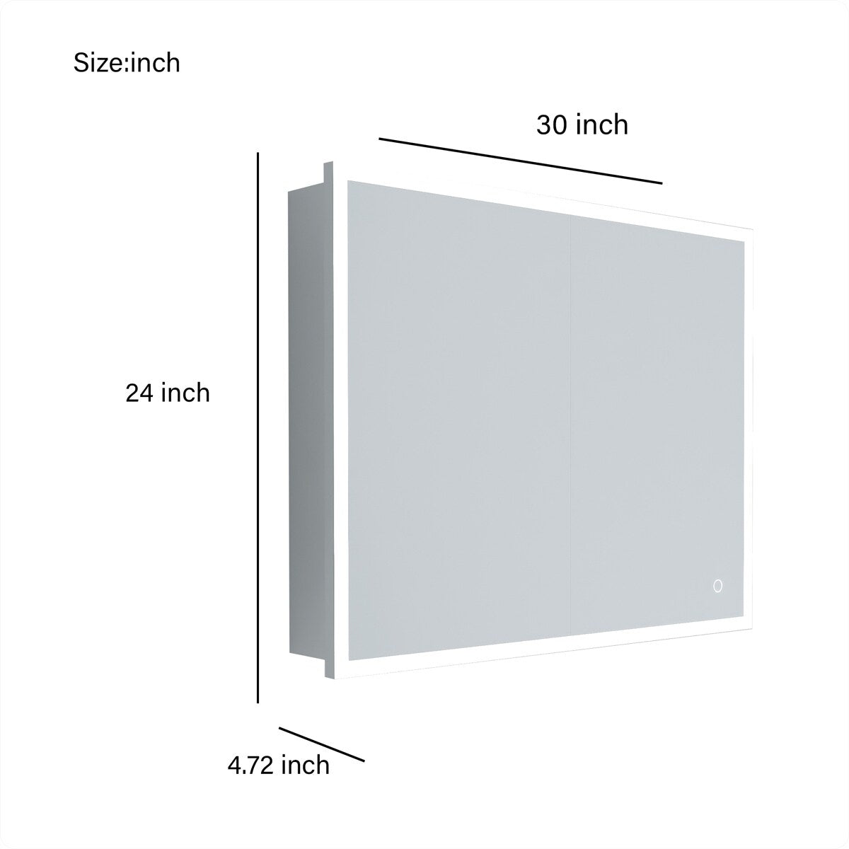 30x24 inch Rectangular LED Lighted Bathroom Medicine Cabinet with Mirror, Aluminum Frame, Dimmable, Double Doors