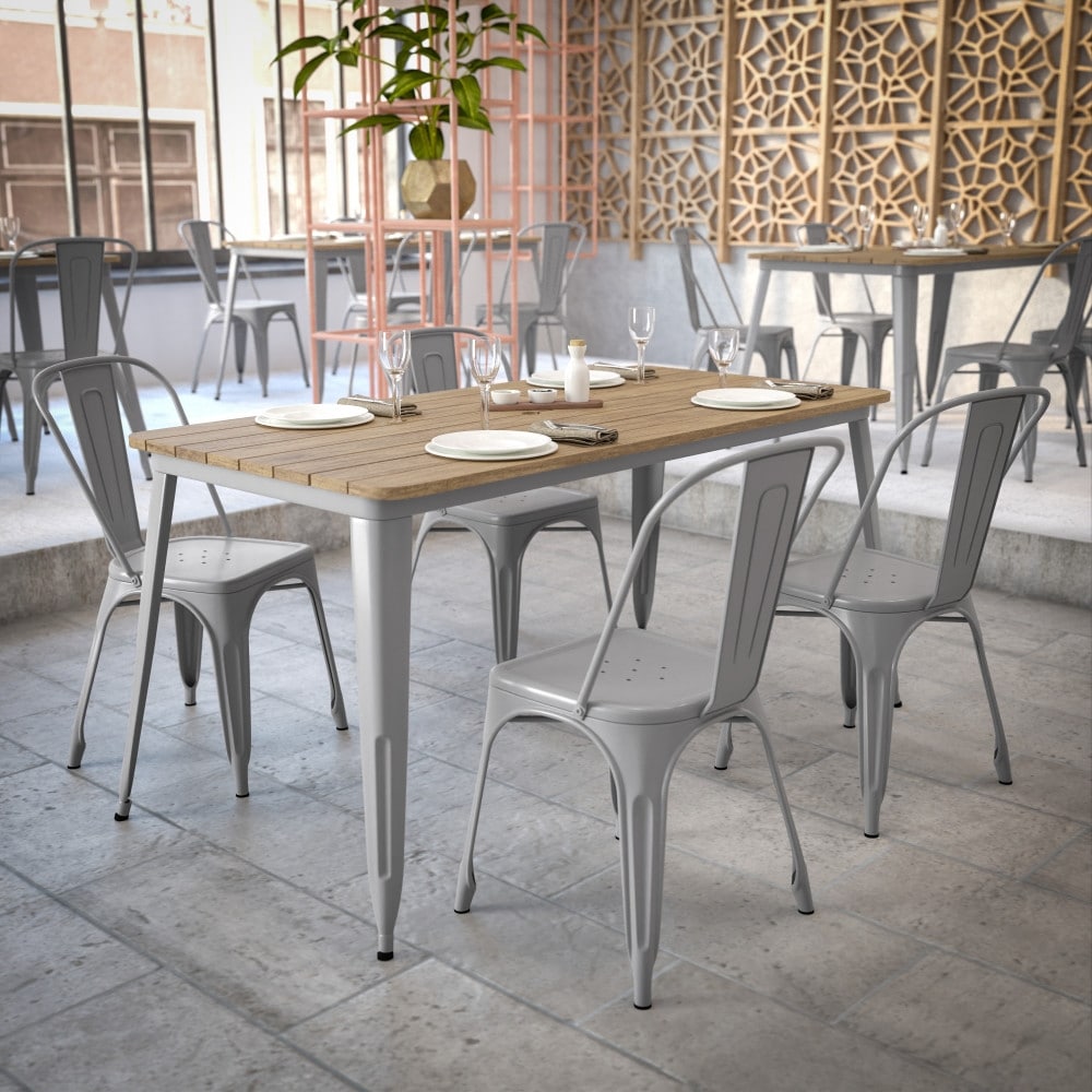 30x60 Commercial Poly Resin Restaurant Table with Umbrella Hole - 30"W x 60"D x 30"H