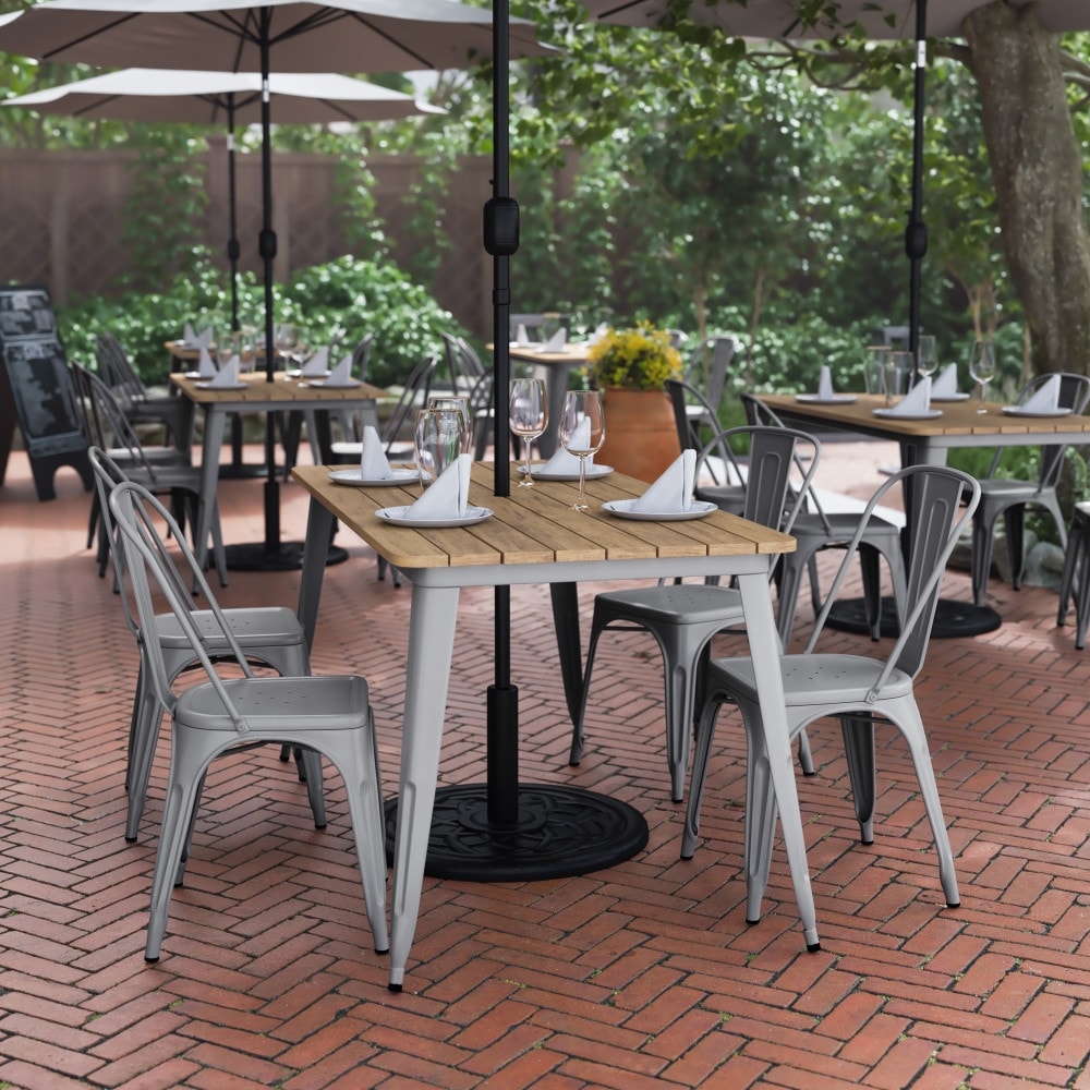 30x60 Commercial Poly Resin Restaurant Table with Umbrella Hole - 30"W x 60"D x 30"H