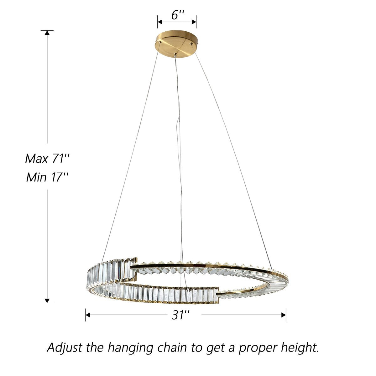 31-in Modern Gold Crystal LED Wheel Chanderlier for Dining Room - 31-in W