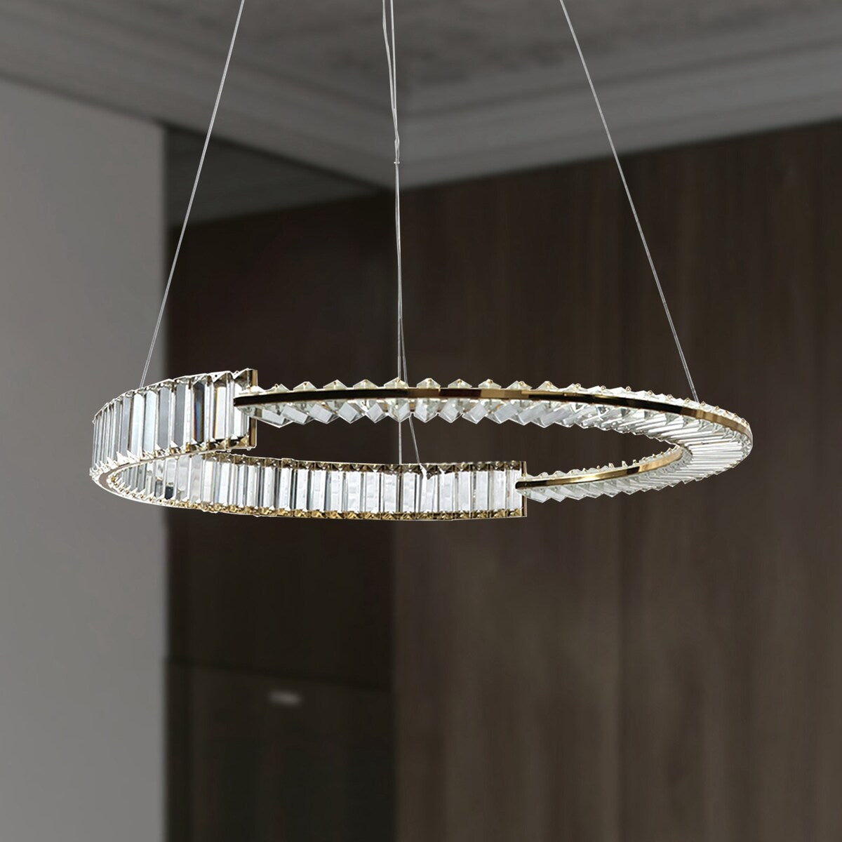 31-in Modern Gold Crystal LED Wheel Chanderlier for Dining Room - 31-in W