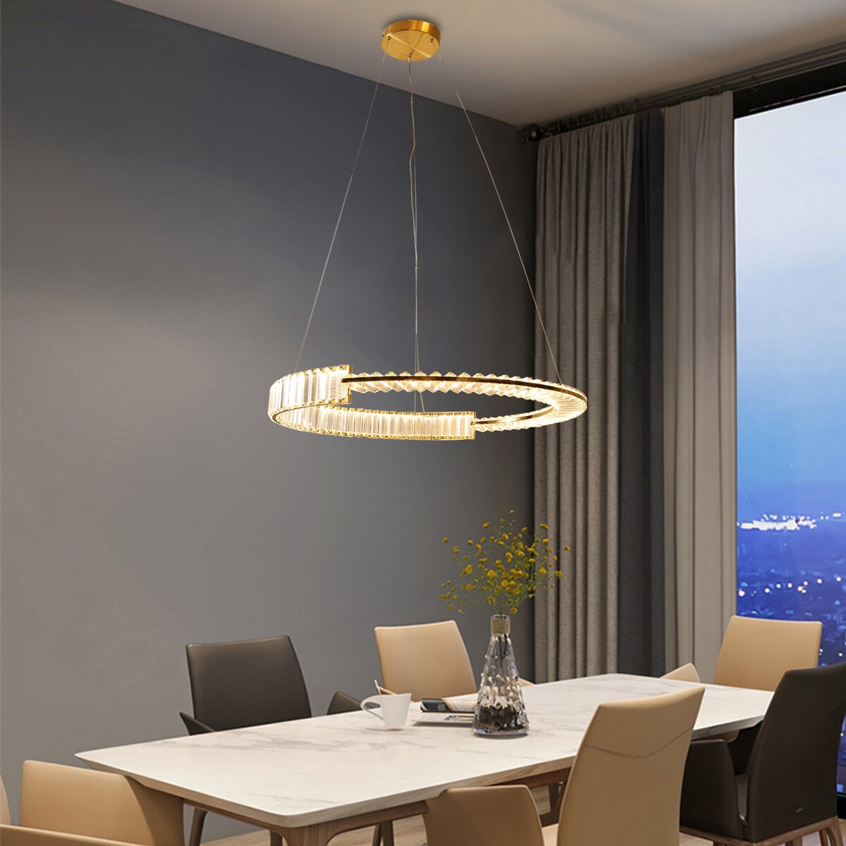 31-in Modern Gold Crystal LED Wheel Chanderlier for Dining Room - 31-in W