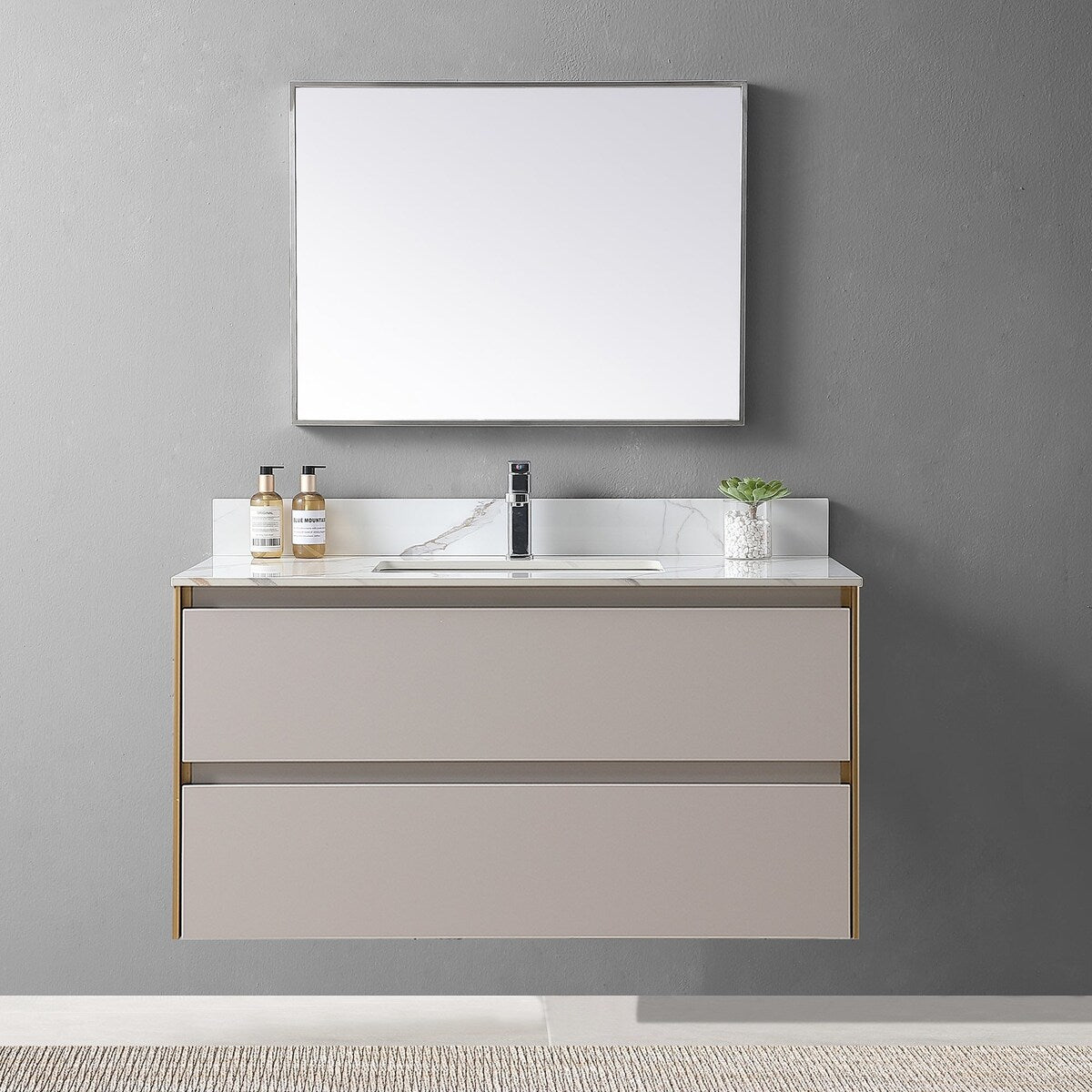 31 in./ 37 in./ 43 in. Carrara Gold Engineered Stone Bathroom Vanity Top with Ceramic Sink