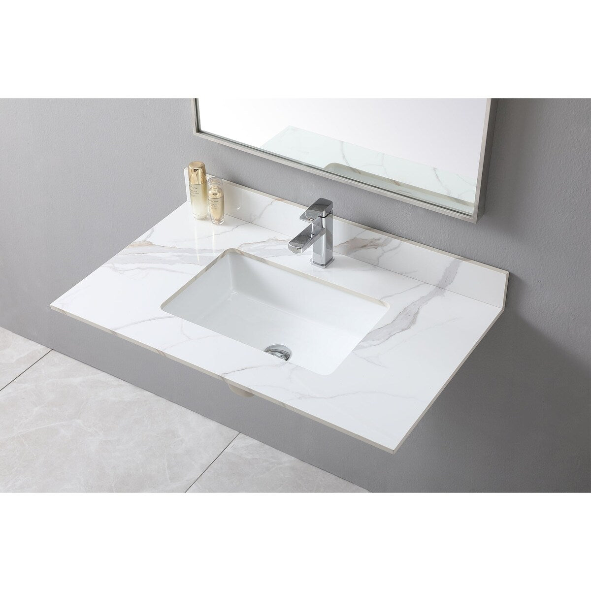 31 in./ 37 in./ 43 in. Carrara Gold Engineered Stone Bathroom Vanity Top with Ceramic Sink