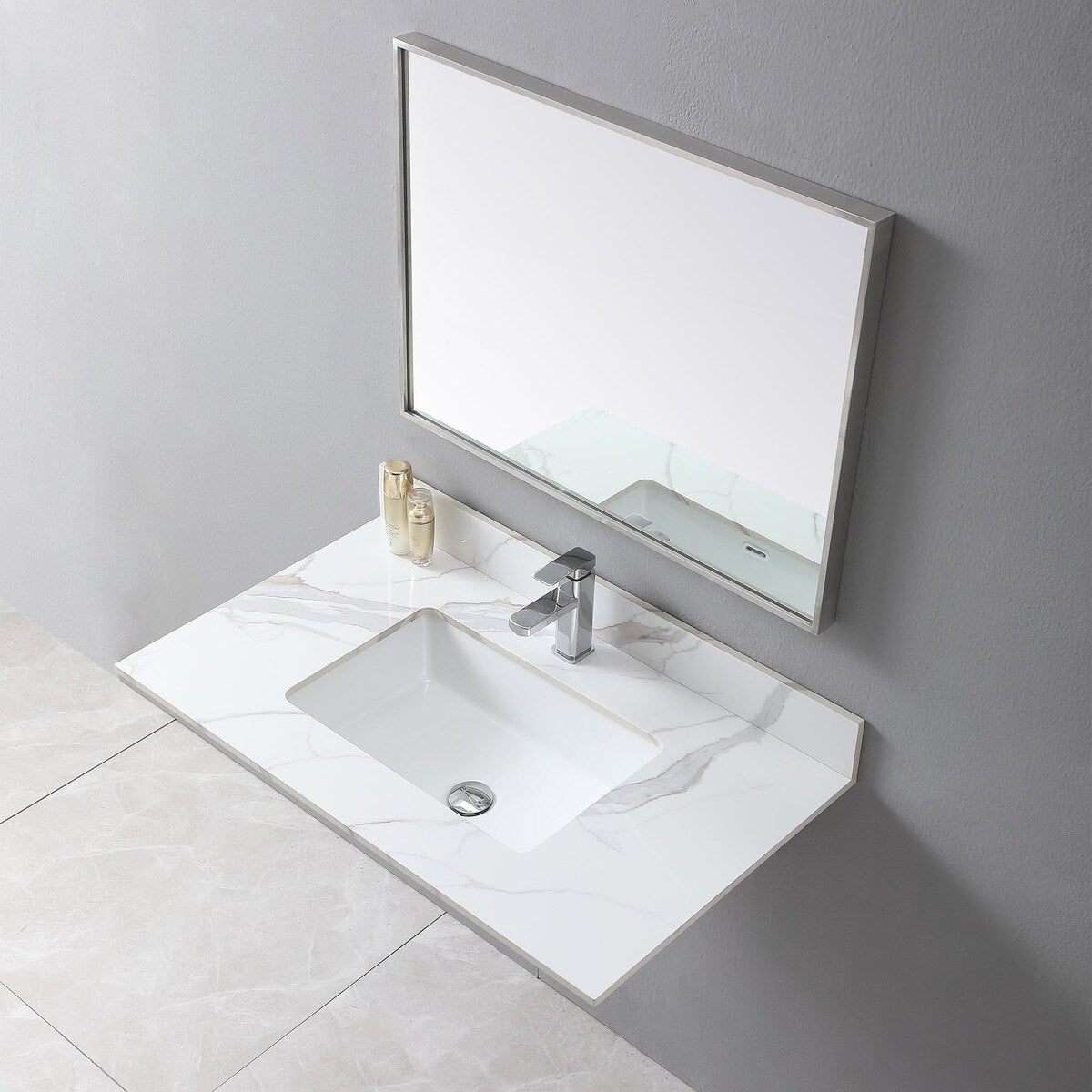 31 in./ 37 in./ 43 in. Carrara Gold Engineered Stone Bathroom Vanity Top with Ceramic Sink