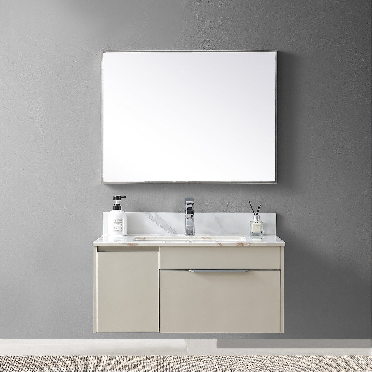 31 in./ 37 in./ 43 in. Carrara Gold Engineered Stone Bathroom Vanity Top with Ceramic Sink
