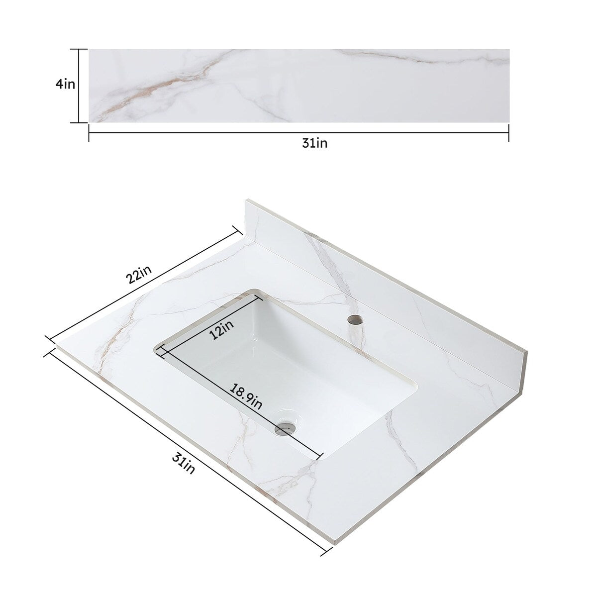 31 in./ 37 in./ 43 in. Carrara Gold Engineered Stone Bathroom Vanity Top with Ceramic Sink