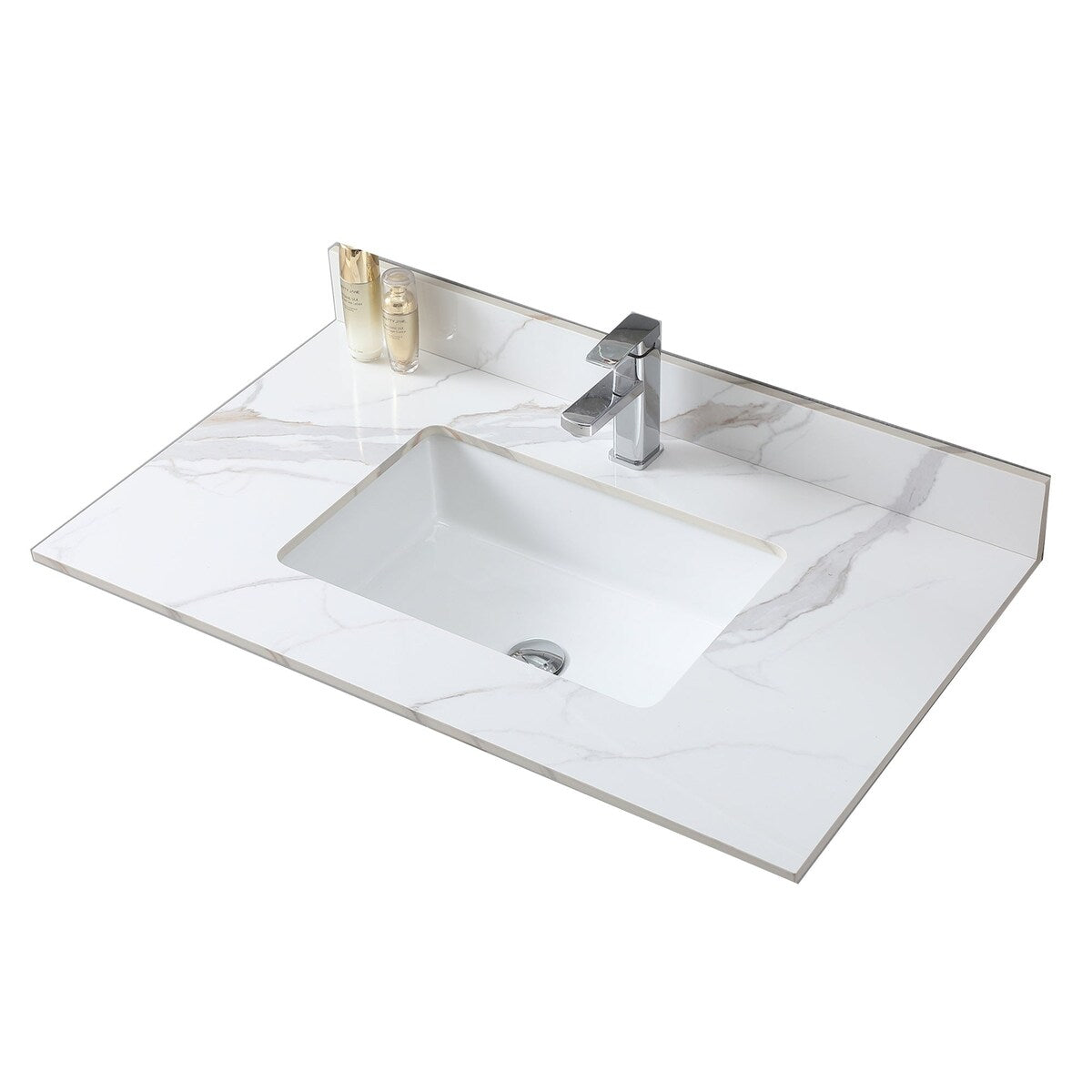 31 in./ 37 in./ 43 in. Carrara Gold Engineered Stone Bathroom Vanity Top with Ceramic Sink