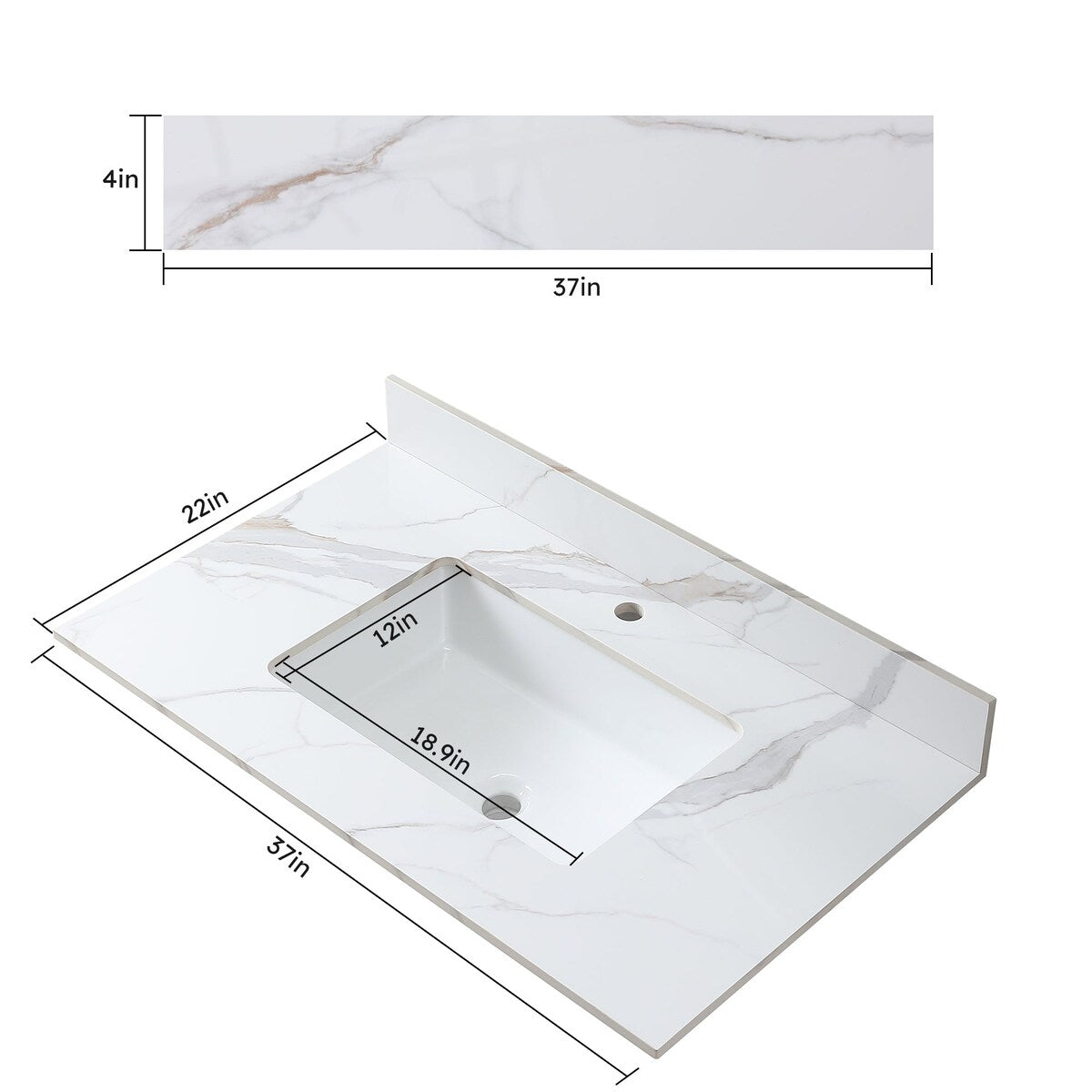 31 in./ 37 in./ 43 in. Carrara Gold Engineered Stone Bathroom Vanity Top with Ceramic Sink