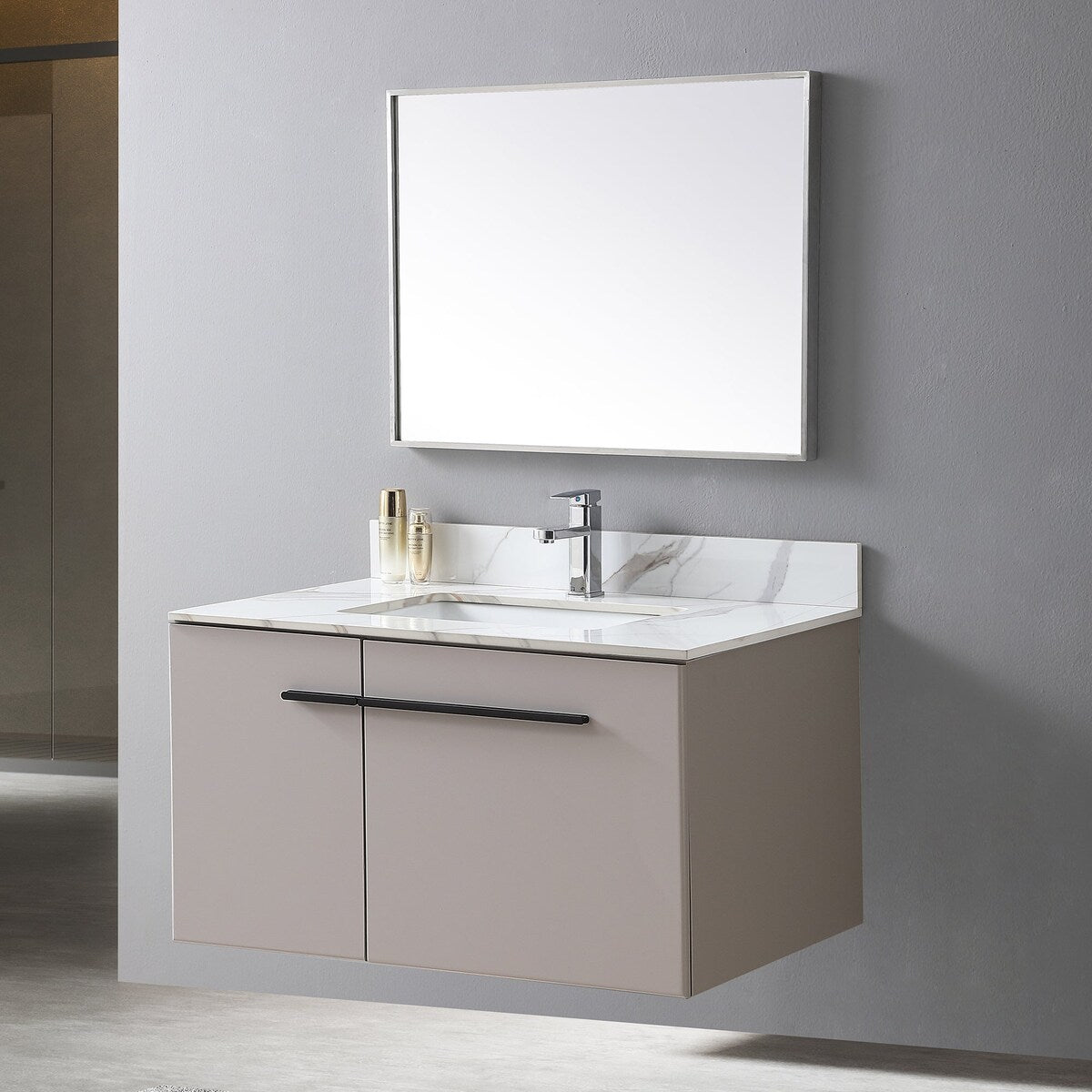 31 in./ 37 in./ 43 in. Carrara Gold Engineered Stone Bathroom Vanity Top with Ceramic Sink