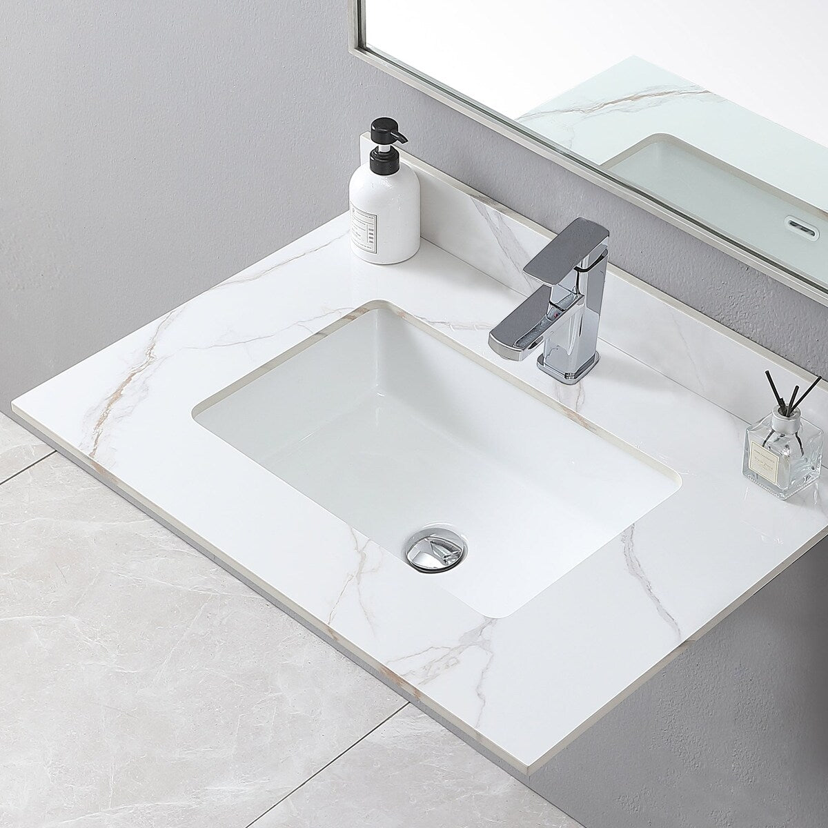 31 in./ 37 in./ 43 in. Carrara Gold Engineered Stone Bathroom Vanity Top with Ceramic Sink