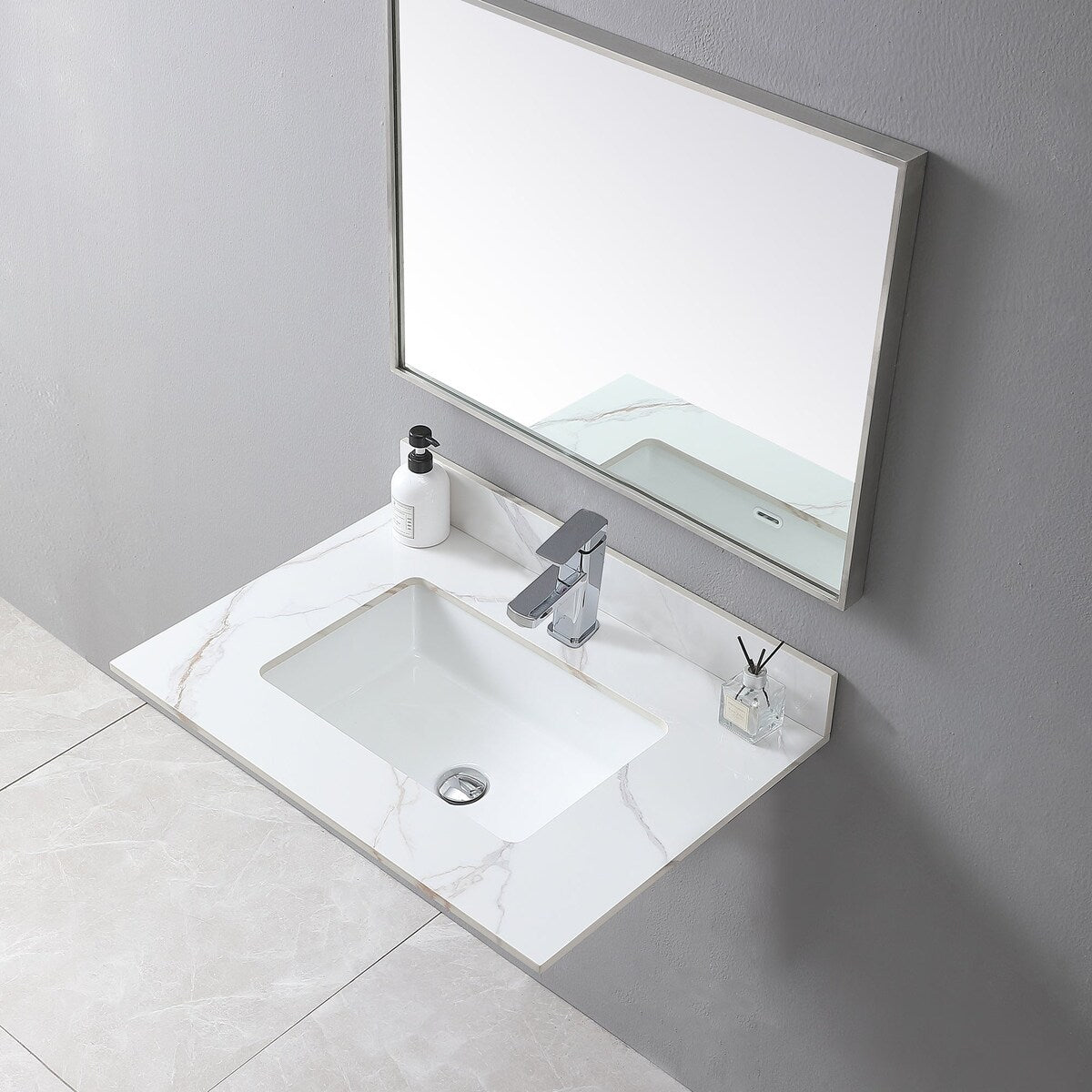 31 in./ 37 in./ 43 in. Carrara Gold Engineered Stone Bathroom Vanity Top with Ceramic Sink