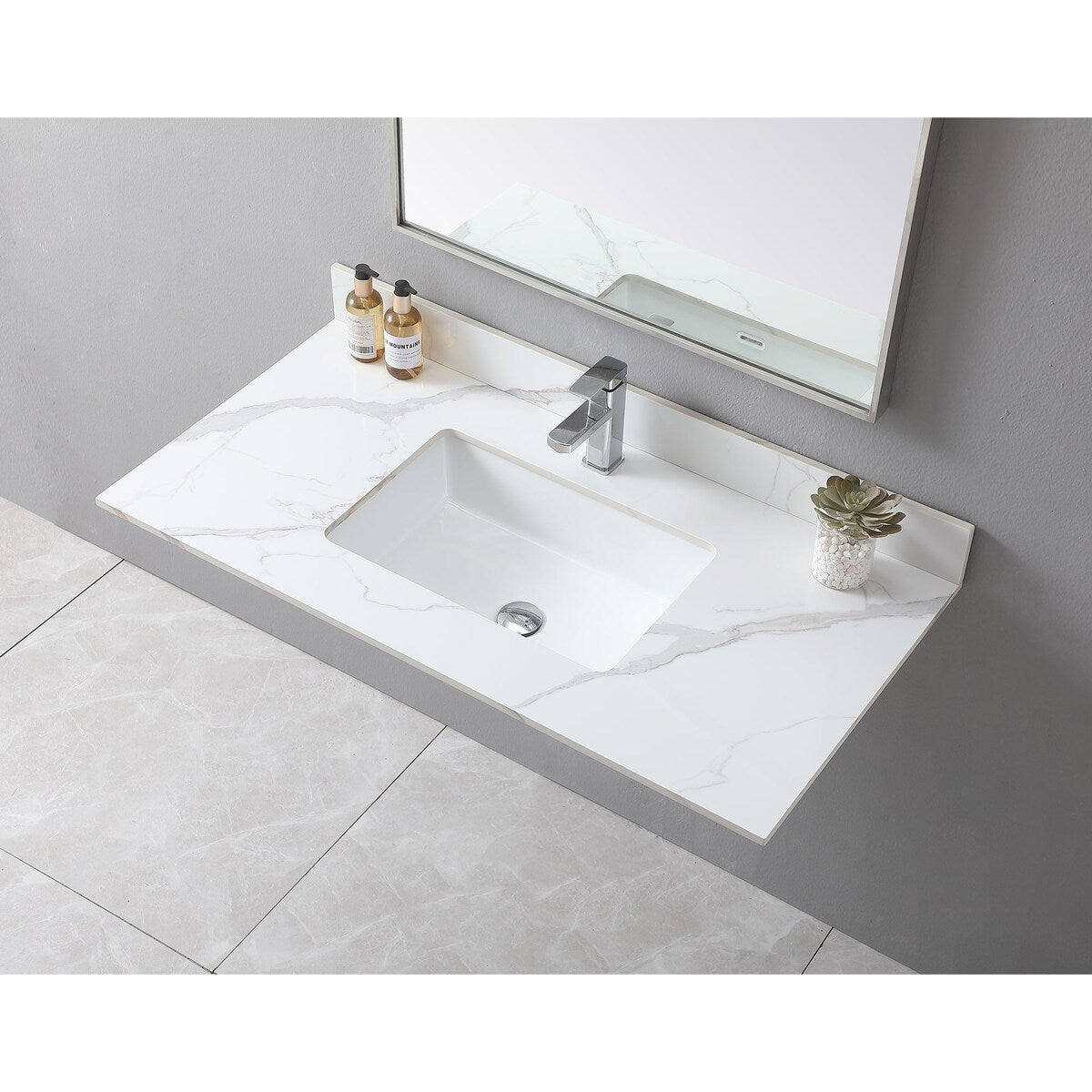 31 in./ 37 in./ 43 in. Carrara Gold Engineered Stone Bathroom Vanity Top with Ceramic Sink