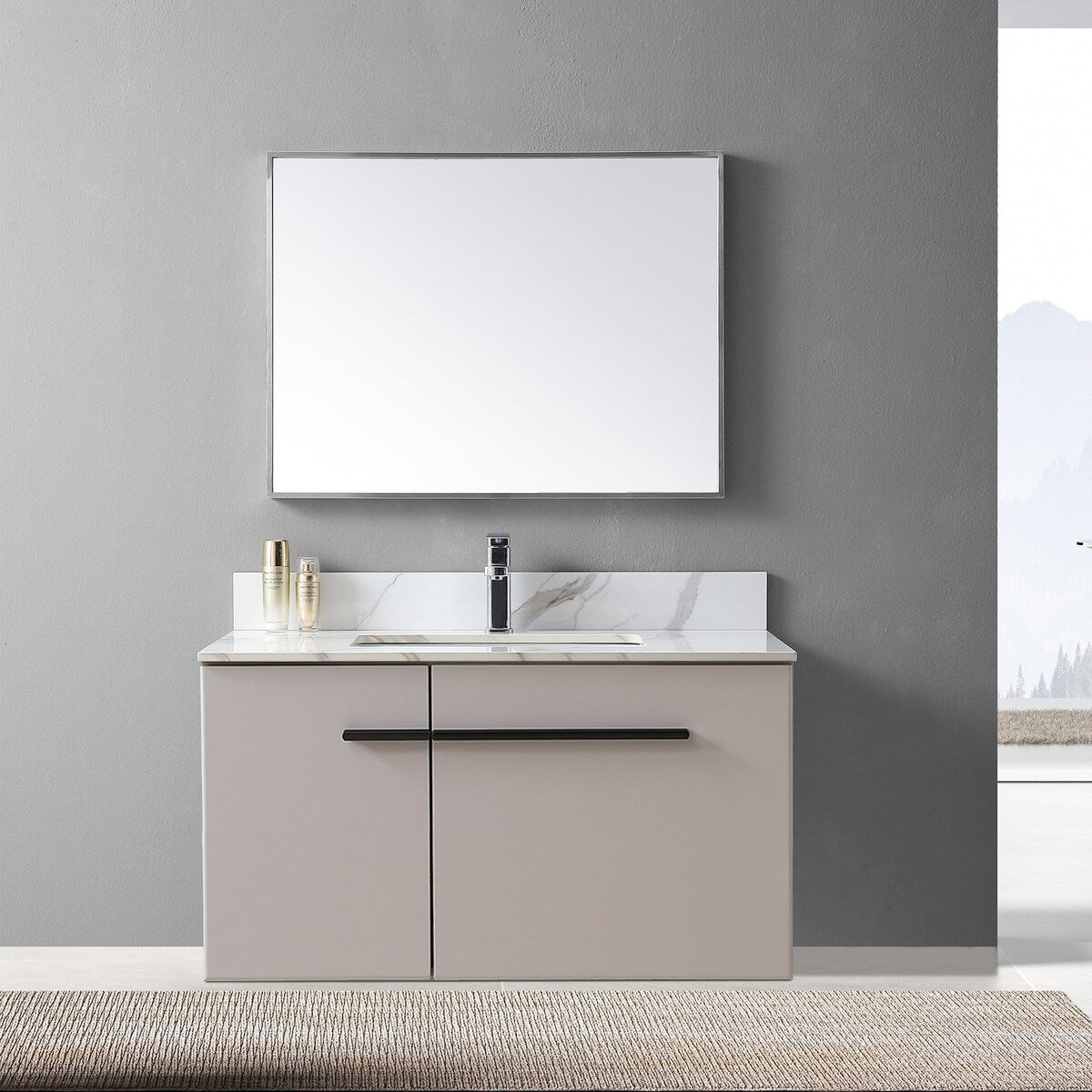 31 in./ 37 in./ 43 in. Carrara Gold Engineered Stone Bathroom Vanity Top with Ceramic Sink