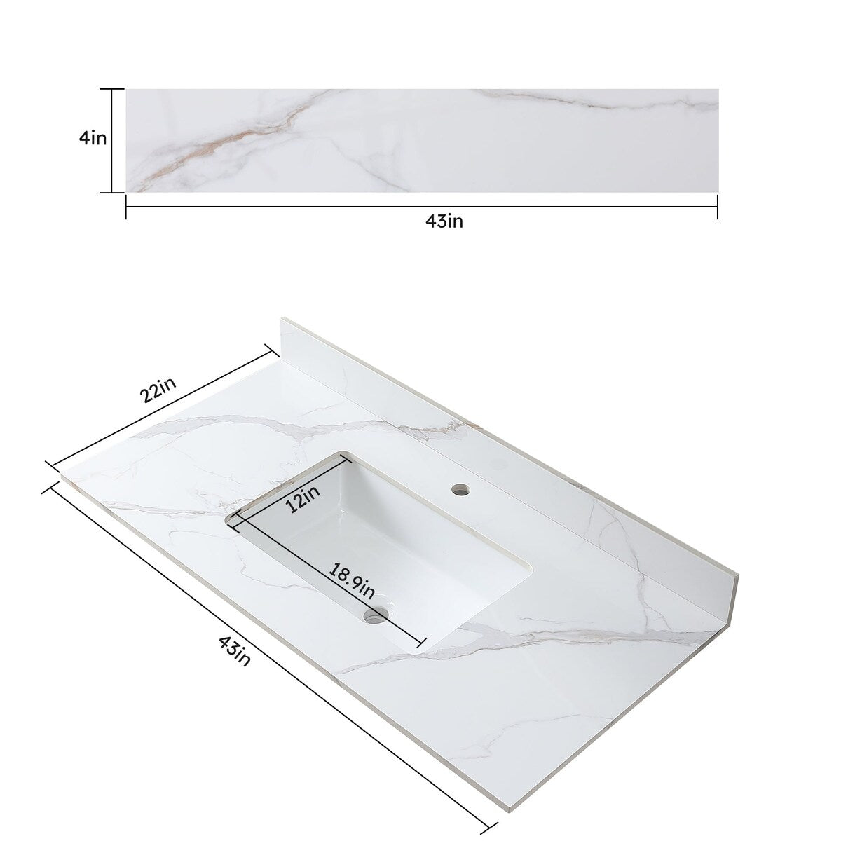 31 in./ 37 in./ 43 in. Carrara Gold Engineered Stone Bathroom Vanity Top with Ceramic Sink