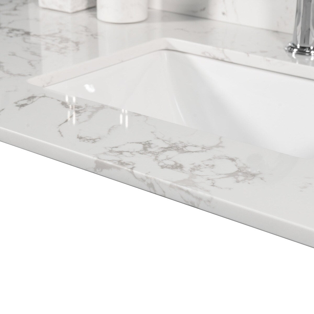 31 in./ 37 in./ 43 in. Carrara White Engineered Stone Bathroom Vanity Top with Ceramic Sink