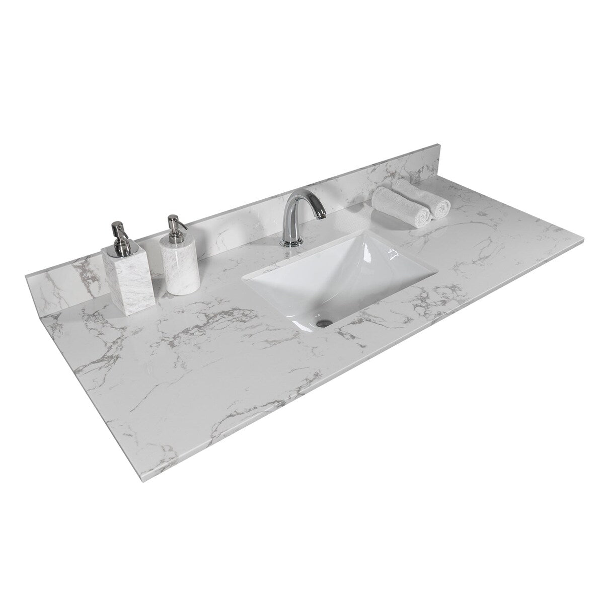 31 in./ 37 in./ 43 in. Carrara White Engineered Stone Bathroom Vanity Top with Ceramic Sink