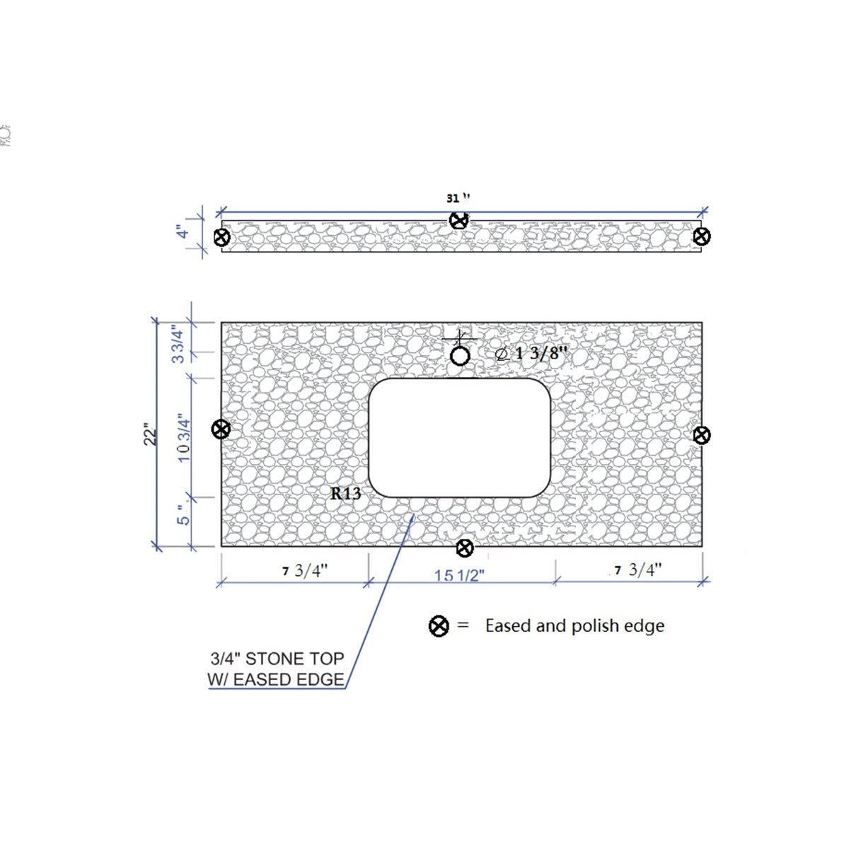 31 in./ 37 in./ 43 in. Carrara White Engineered Stone Bathroom Vanity Top with Ceramic Sink