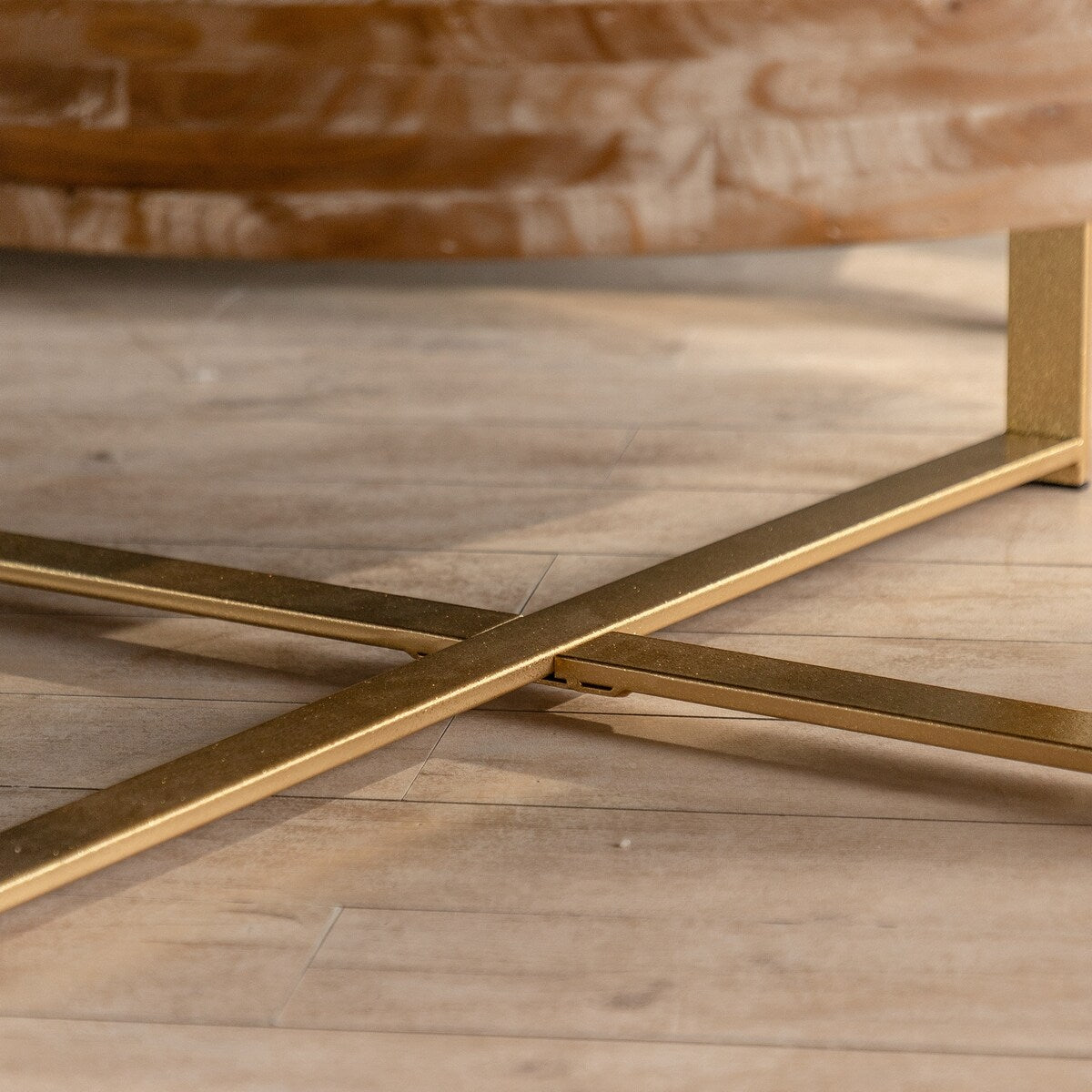 31.29" Splicing Round Coffee Table,Fir Wood Table Top with Gold Cross Legs Base