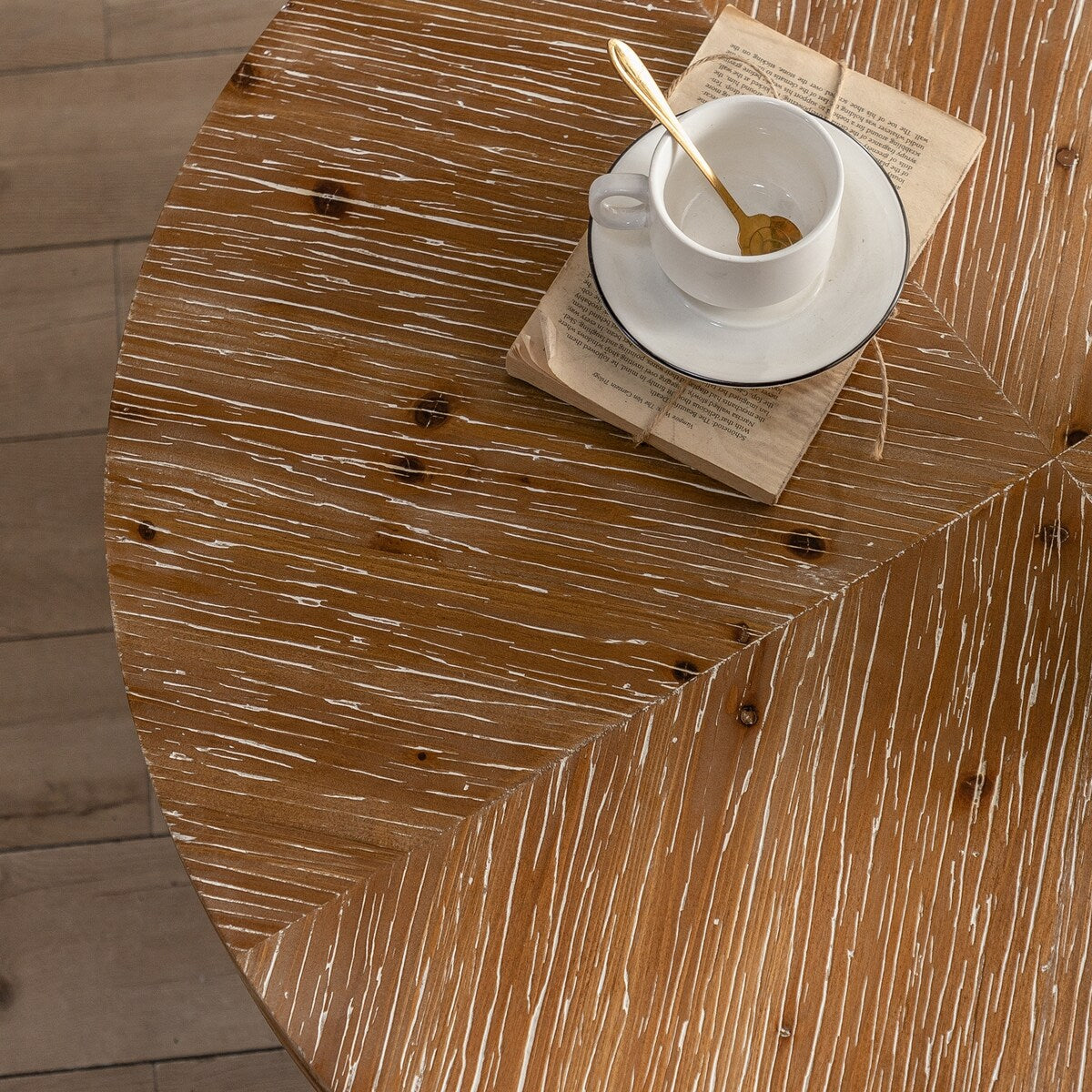 31.29" Splicing Round Coffee Table,Fir Wood Table Top with Gold Cross Legs Base
