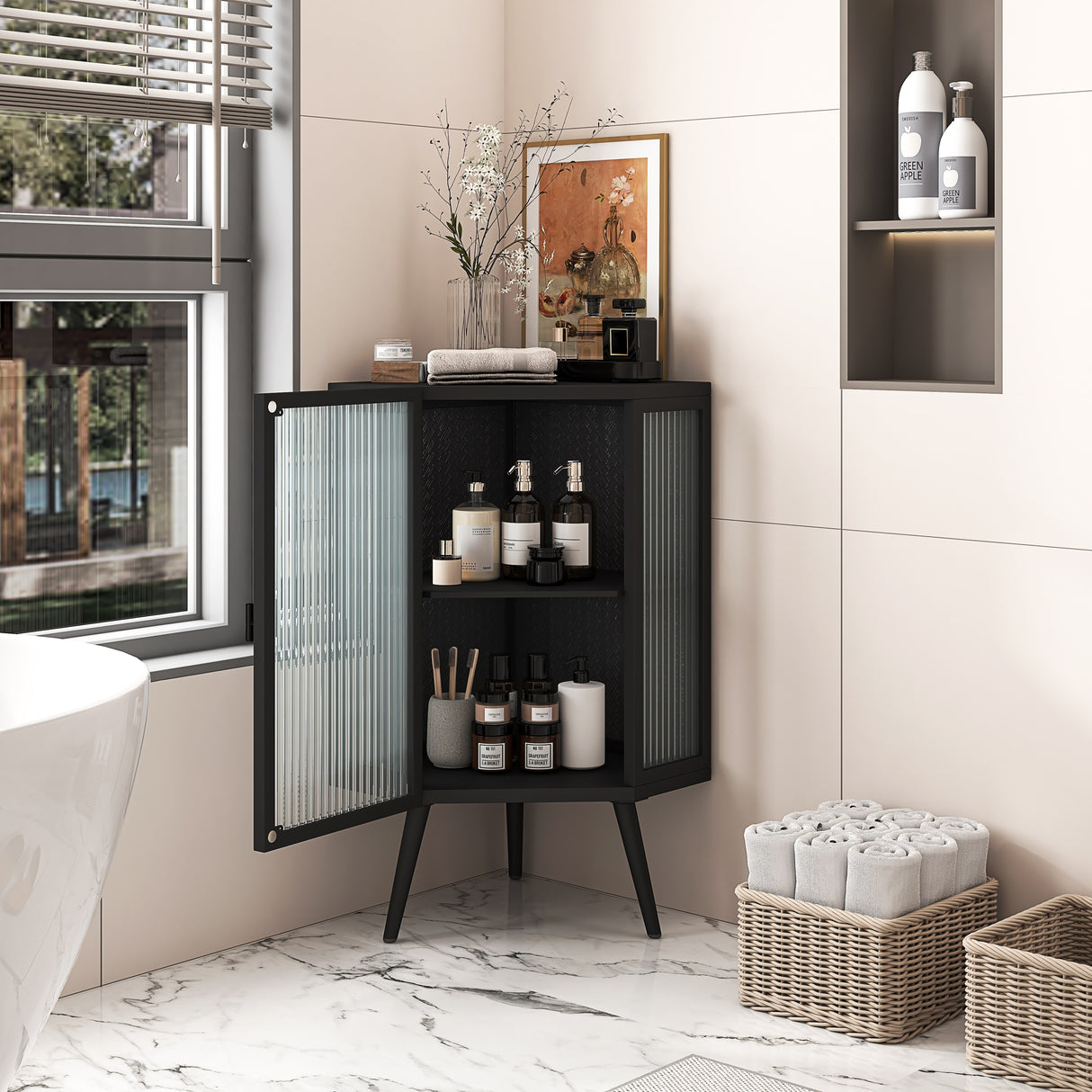 31.5 in. H Metal Floor Corner Cabinet with Adjustable Shelf