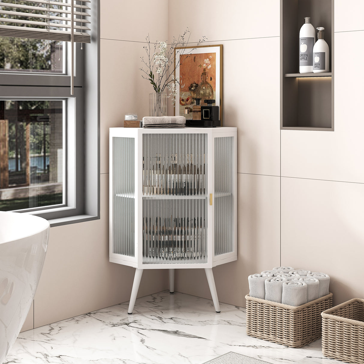 31.5 in. H Metal Floor Corner Cabinet with Adjustable Shelf