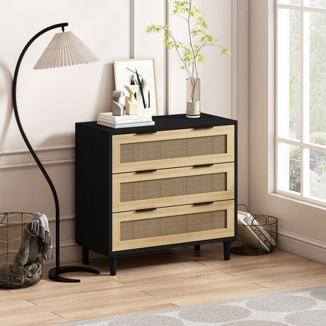 31.50"3-Drawers Rattan Storage Cabinet Rattan Drawer,for Bedroom,Living Room,Dining Room