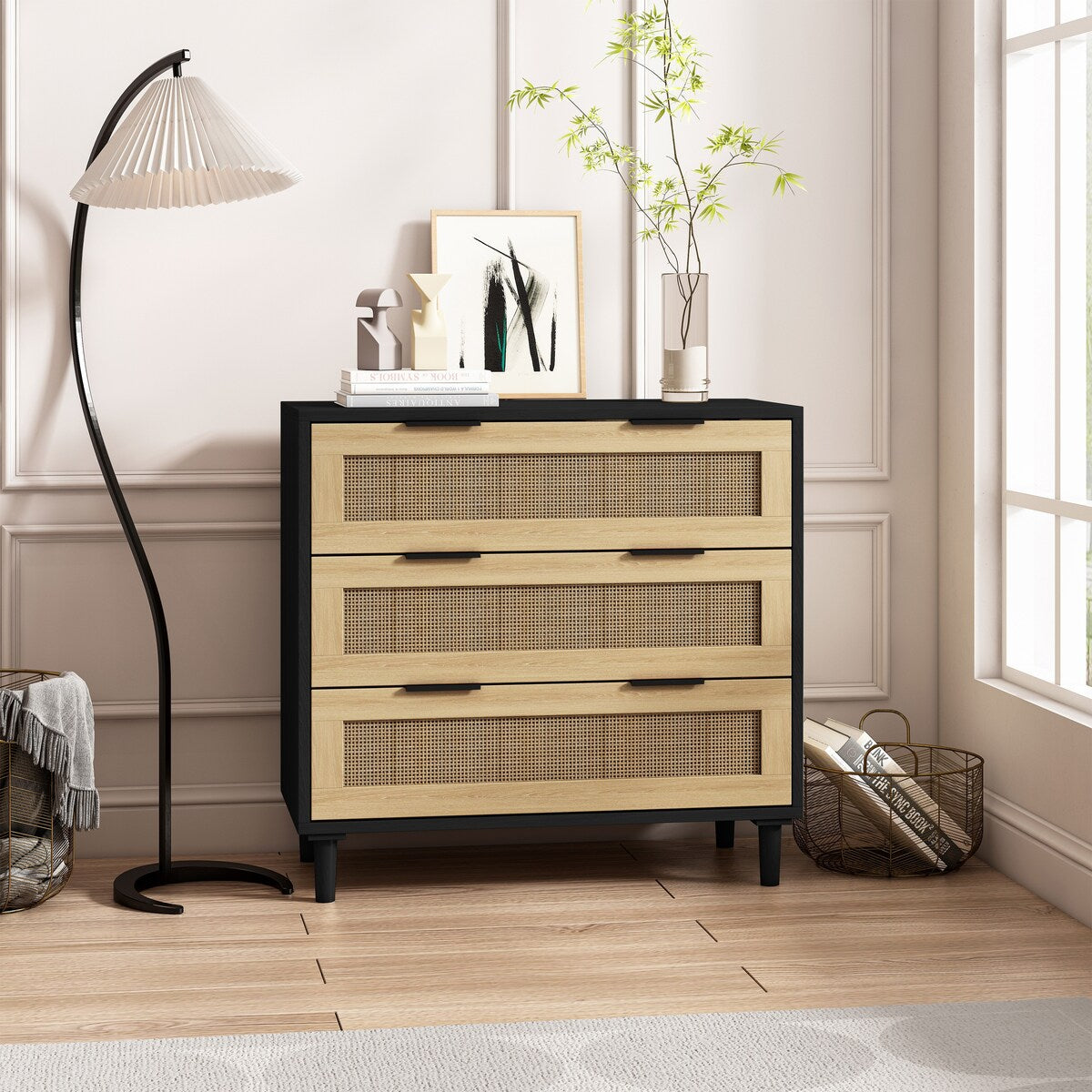 31.50"3-Drawers Rattan Storage Cabinet Rattan Drawer,for Bedroom,Living Room,Dining Room