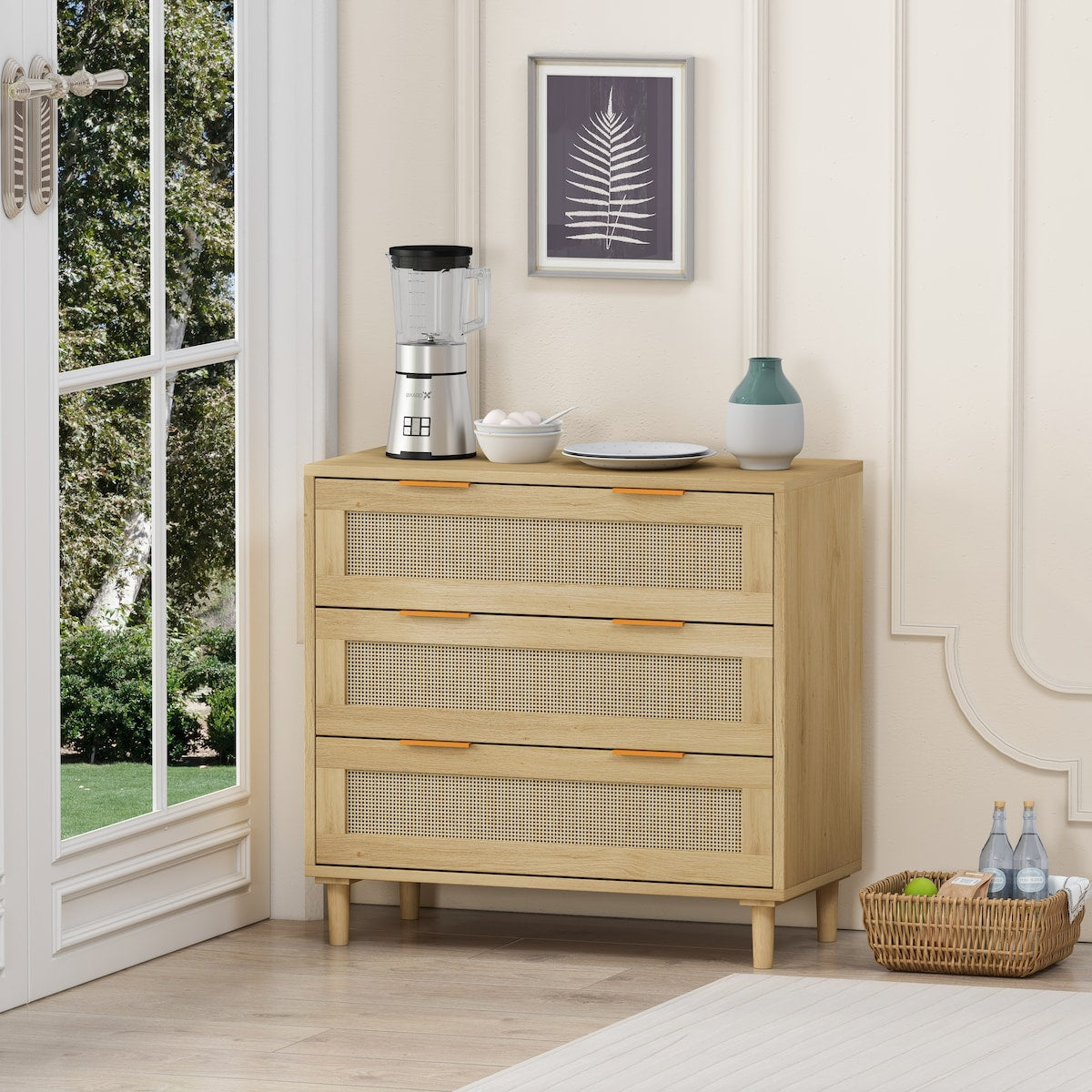 31.50"3-Drawers Rattan Storage Cabinet Rattan Drawer,for Bedroom,Living Room,Dining Room