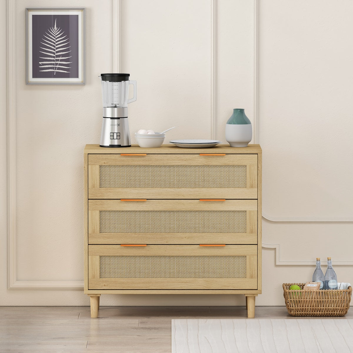 31.50"3-Drawers Rattan Storage Cabinet Rattan Drawer,for Bedroom,Living Room,Dining Room
