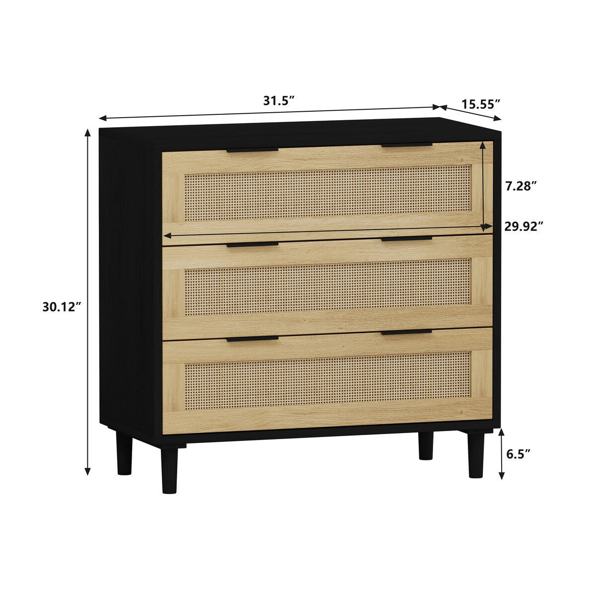 31.50"3-Drawers Rattan Storage Cabinet Rattan Drawer,for Bedroom,Living Room,Dining Room