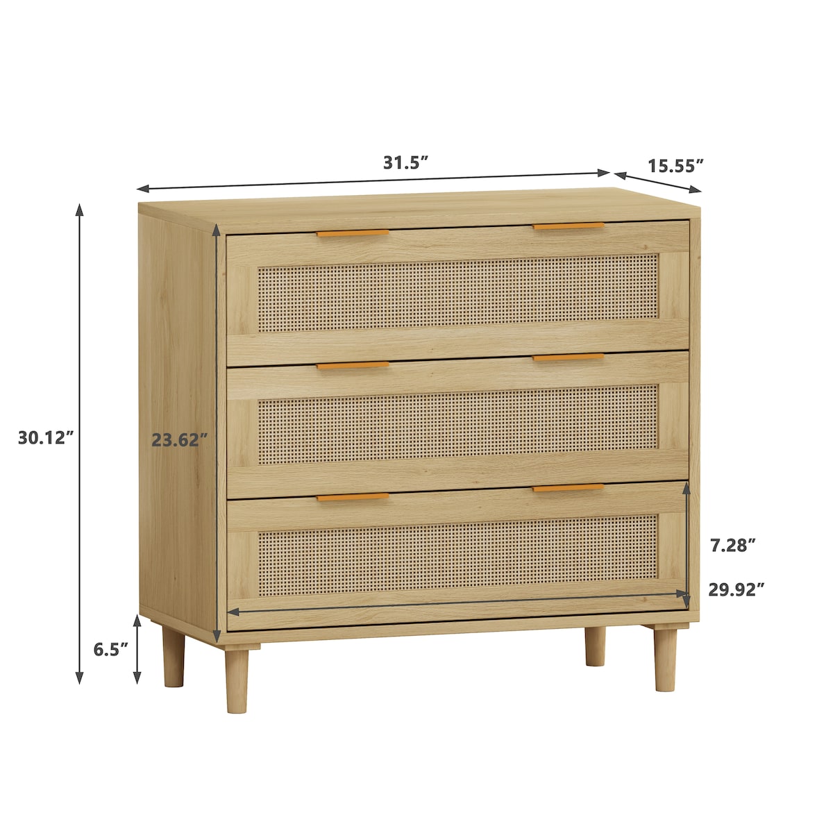 31.50"3-Drawers Rattan Storage Cabinet Rattan Drawer,for Bedroom,Living Room,Dining Room