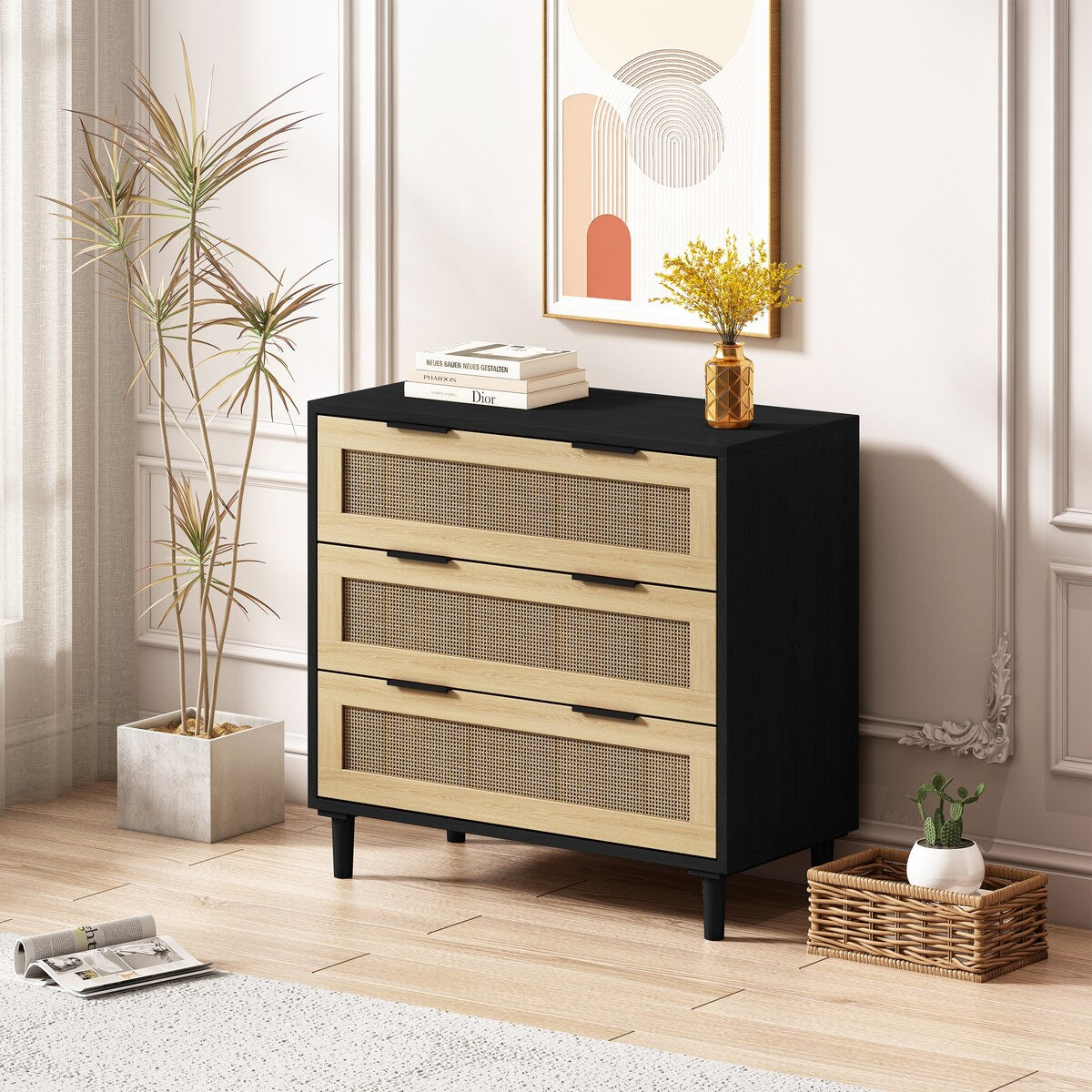 31.50"3-Drawers Rattan Storage Cabinet Rattan Drawer,for Bedroom,Living Room,Dining Room