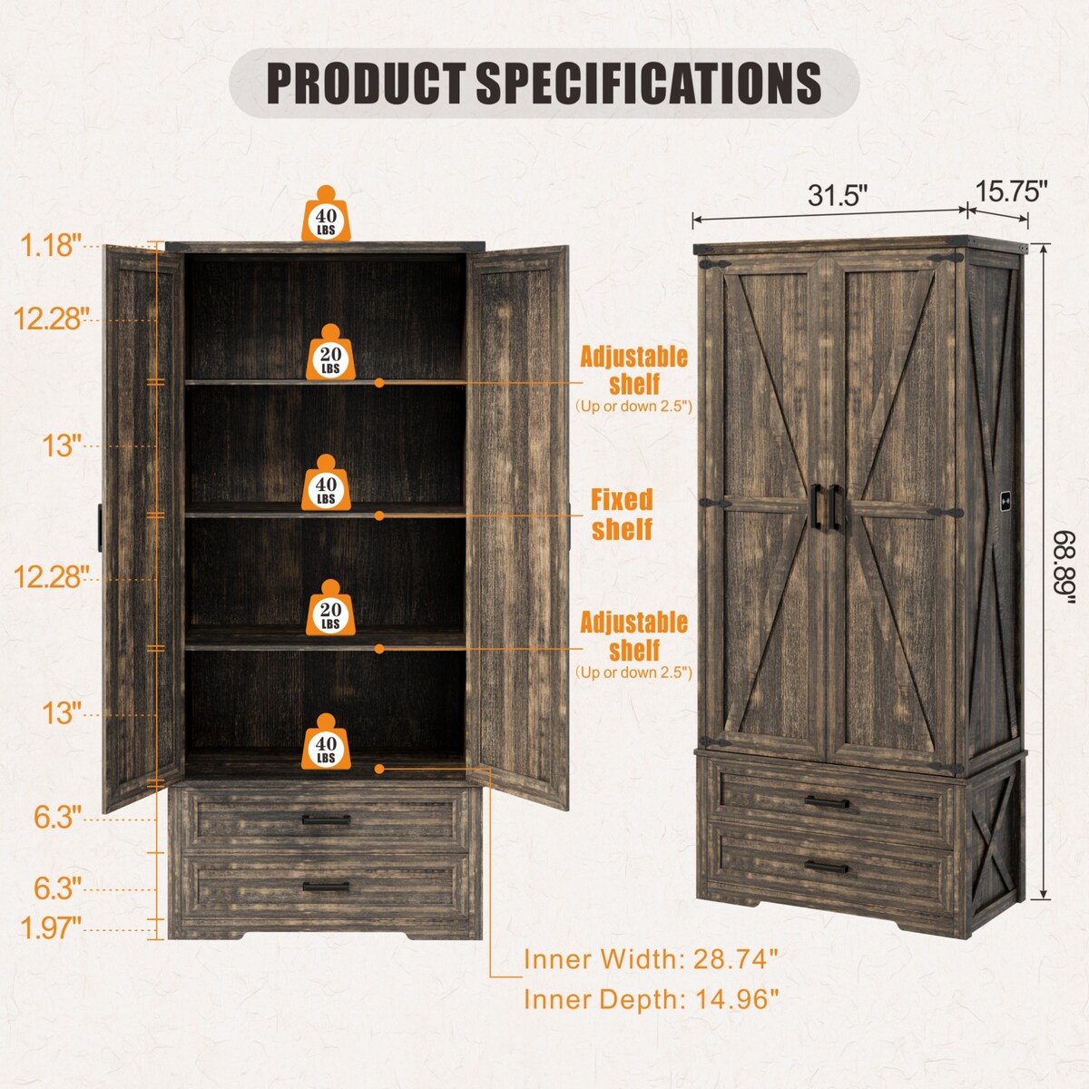 31.5" Wide Storage Cabinet With Led Light