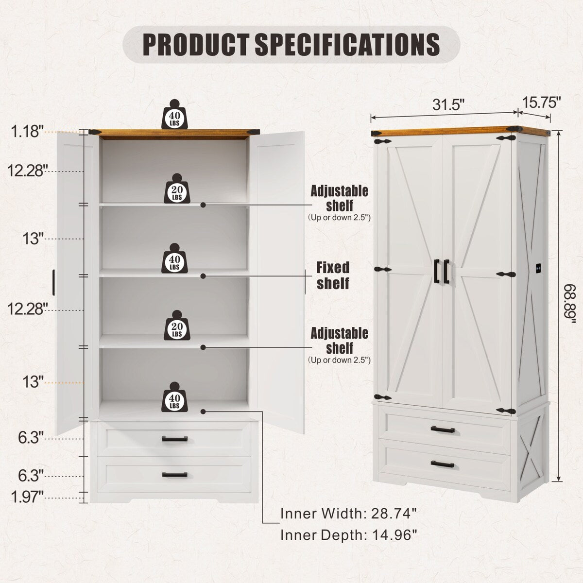 31.5" Wide Storage Cabinet With Led Light