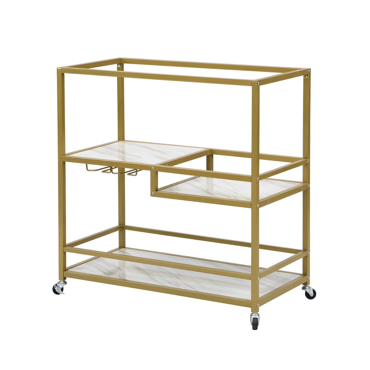 31.5" Large Bar Cart Dining Cart with Lockable Wheels, 3-Tier Wine Cart with Removable Tray, Glass Holders