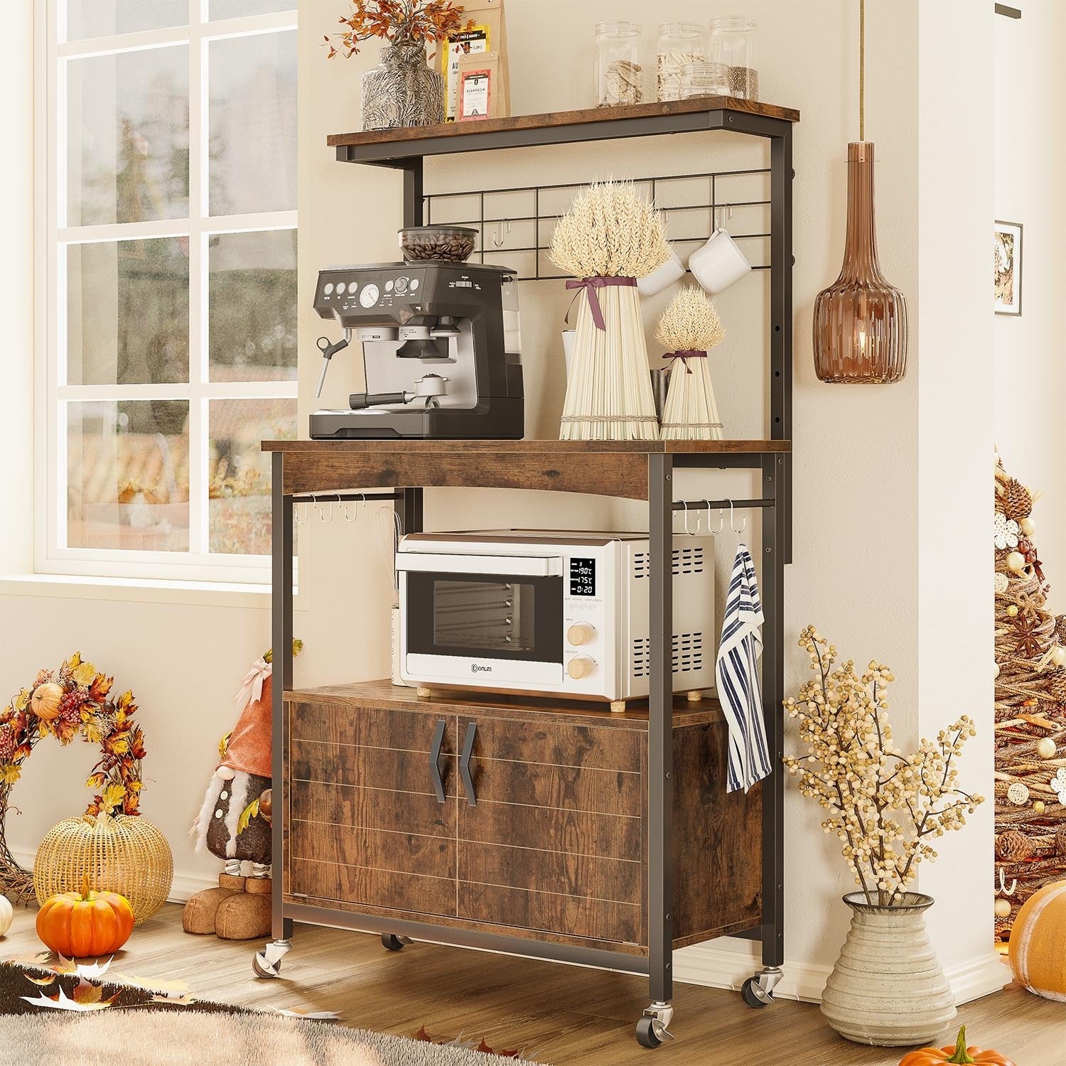 31.5 Microwave Stand with Storage Cabinet Height Adjustable Bakers R Overstock