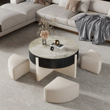 31.5" Modern Coffee Table, Lift Top Coffee Table with 3 Ottomans, Black - 31.5" X 31.5"