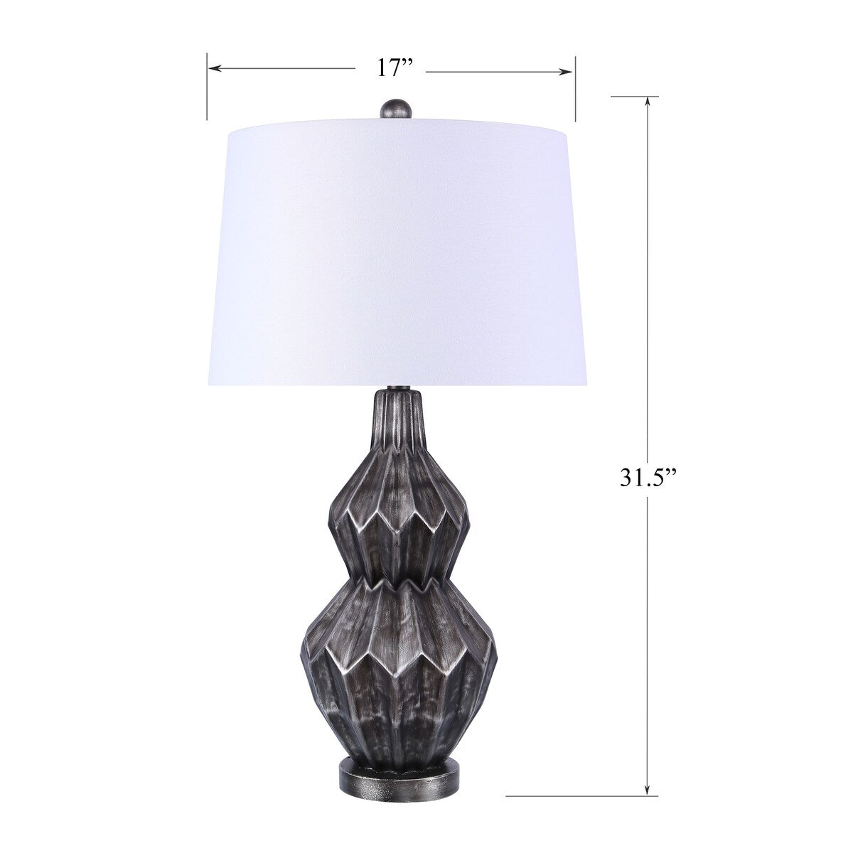 31.5" Polyresin Table Lamp w/ Brushed Black Silver Finish & White Linen Shade