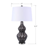 31.5" Polyresin Table Lamp w/ Brushed Black Silver Finish & White Linen Shade