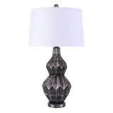 31.5" Polyresin Table Lamp w/ Brushed Black Silver Finish & White Linen Shade