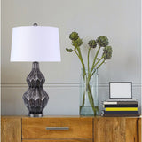 31.5" Polyresin Table Lamp w/ Brushed Black Silver Finish & White Linen Shade