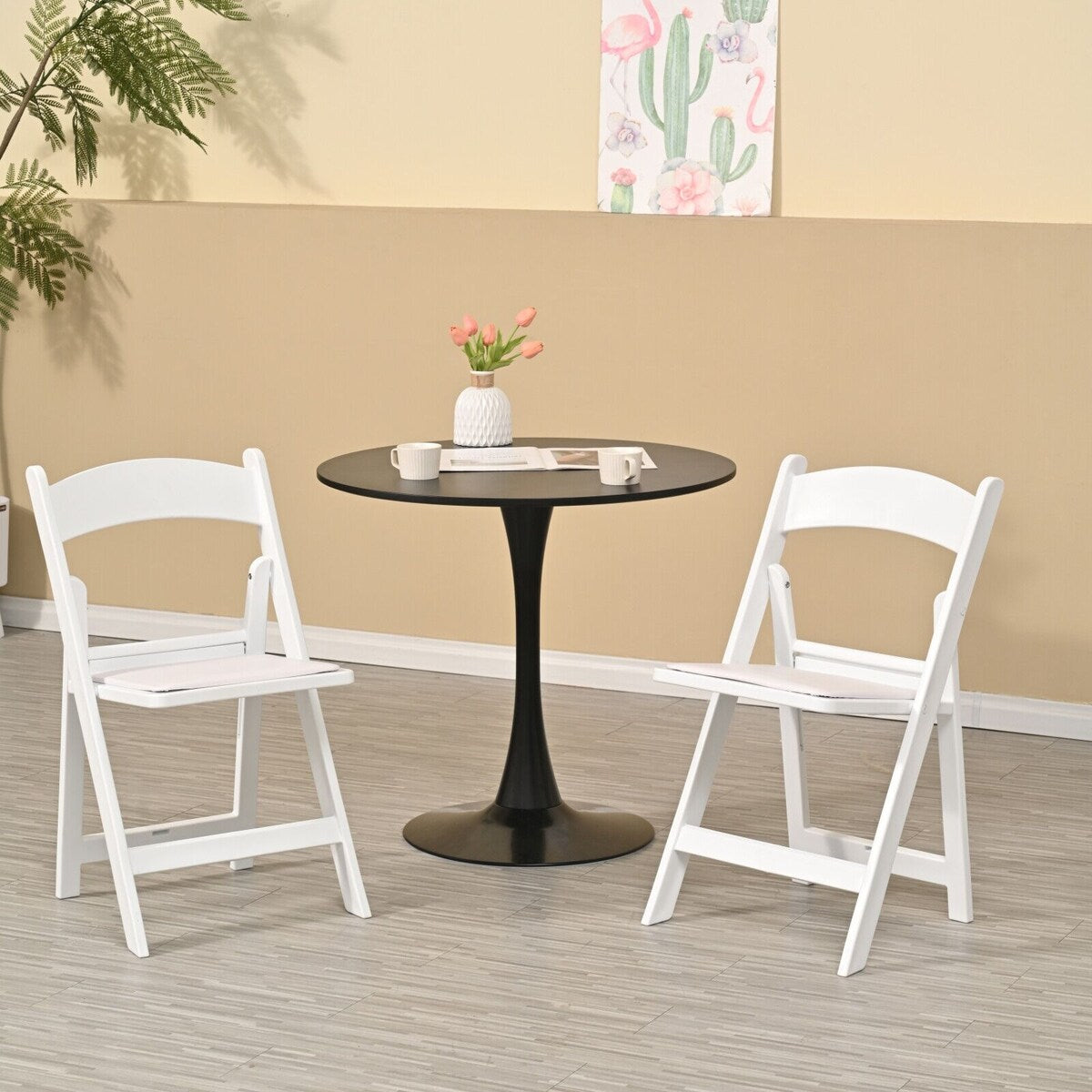 31.5" Round Dining Table, Black Tulip Table, Metal Base Pedestal Table for 2-4 Person,Easy Assembled Leisure Coffee Table