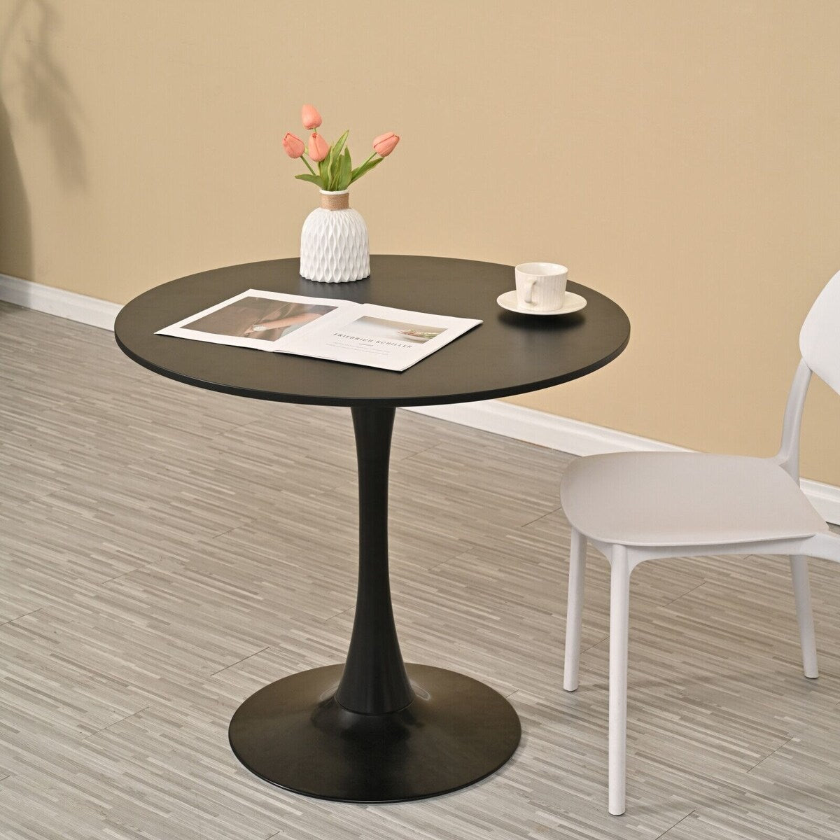 31.5" Round Dining Table, Black Tulip Table, Metal Base Pedestal Table for 2-4 Person,Easy Assembled Leisure Coffee Table