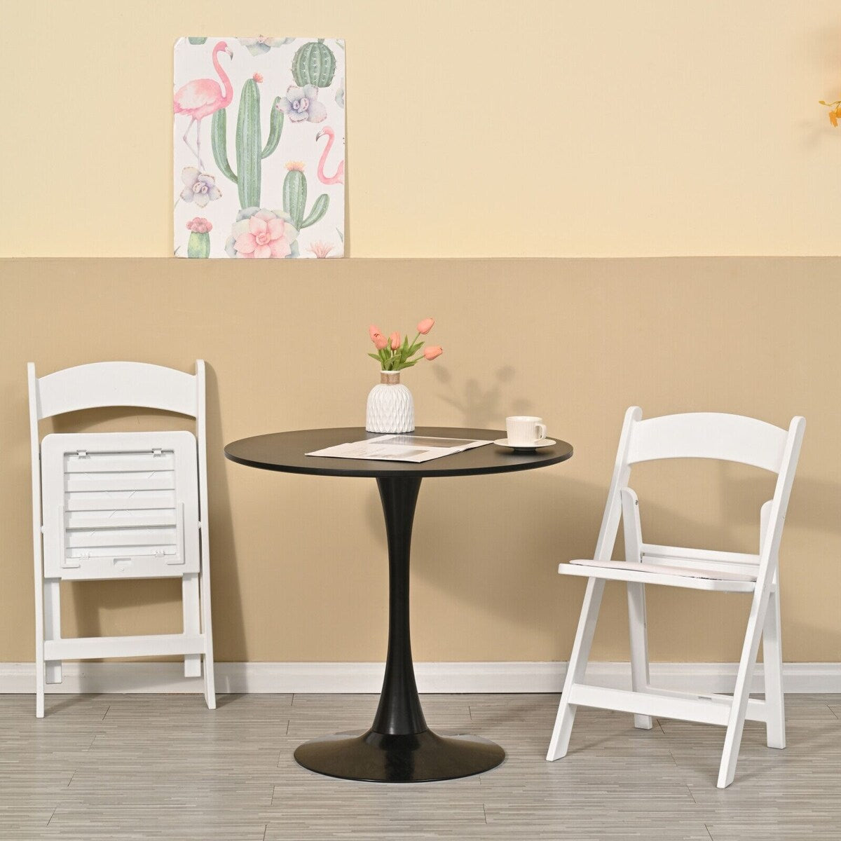 31.5" Round Dining Table, Black Tulip Table, Metal Base Pedestal Table for 2-4 Person,Easy Assembled Leisure Coffee Table