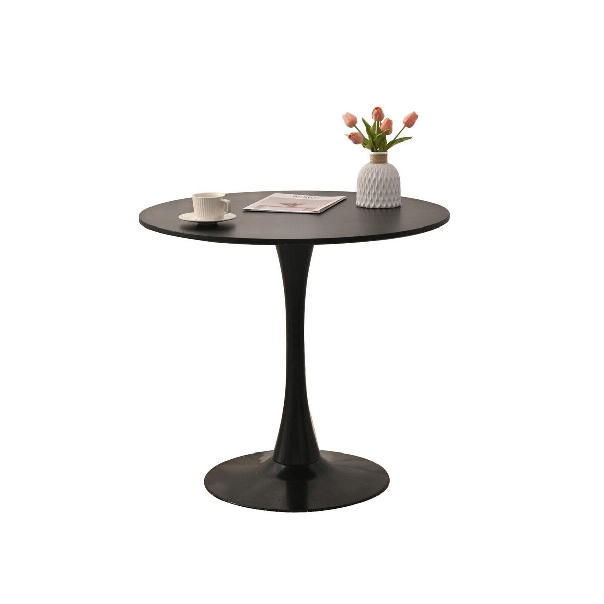 31.5" Round Dining Table, Black Tulip Table, Metal Base Pedestal Table for 2-4 Person,Easy Assembled Leisure Coffee Table