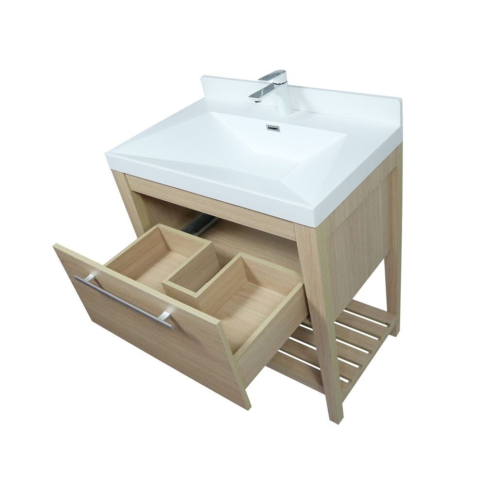 31.5" Single Sink Vanity In Neutral Finish With White Composite Granite Top