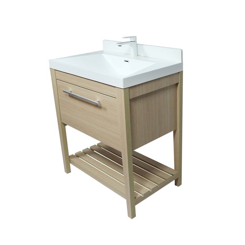 31.5" Single Sink Vanity In Neutral Finish With White Composite Granite Top